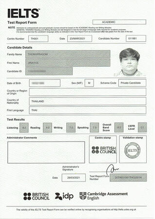 คะแนนสอบ IELTS สอบครั้งแรก (มี.ค. 64)